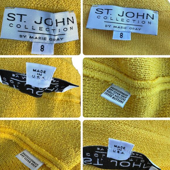 St. John 8 Skirt Suit Yellow Tweed Knit Gold Turn-Lock Jacket Pencil Mini Set - Picture 6 of 16